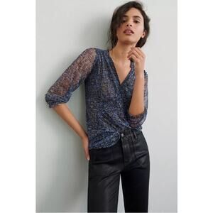 NWOT Anthropologie Black and Blue Gretchen Smocked Tunic Top XS